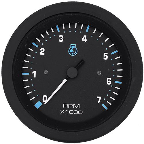 Sierra 68400P Eclipse Series 3" Black Petrol / Gas 0-7,000 RPM Dial Range Tachometer & Hourmeter Gauge with Outboard Alternator or Coil Sender Code