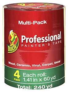 Duck 1362492 Painter's Tape, Professional-Grade, 60 yd L, 1.41 in W, Beige, 4/PK