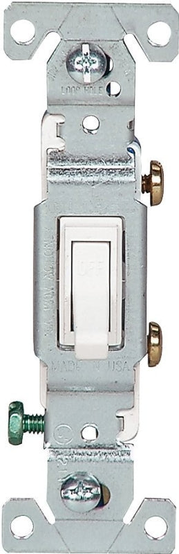 Eaton Wiring Devices C1301-7W Series Toggle Switch, White, 15 A, 120 V, Push-In Terminal, 5-20R