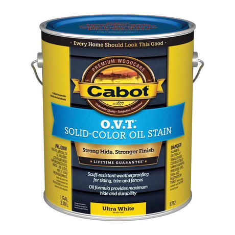 Cabot O.V.T. Low VOC Solid Tintable Ultra White Oil-Based Alkyd Linseed Oil Stain 1 gal, Pack of 4