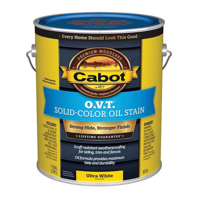 Cabot O.V.T. Low VOC Solid Tintable Ultra White Oil-Based Alkyd Linseed Oil Stain 1 gal, Pack of 4