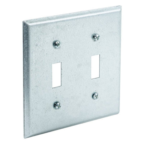 Southwire G39871-UPC 2-Device Toggle Handy Box Cover, 4 in L, 4 in W, Square, 2-Gang, Steel, Silver, Galvanized