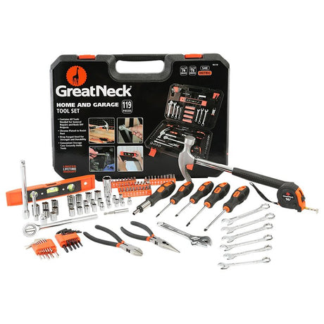 GreatNeck TK119 Home and Garage Tool Set, 119-Piece, Steel