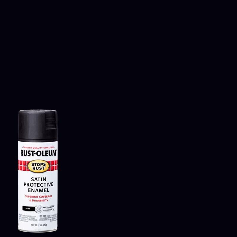 Rust-Oleum Stops Rust Satin Black Spray Paint 12 oz, Pack of 6