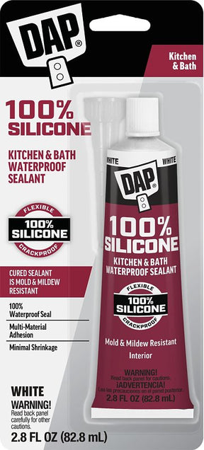 DAP 7079800950 Bath and Plumbing Sealant, White, 24 hr Curing, -35 to 140 deg F, 2.8 fl-oz Tube