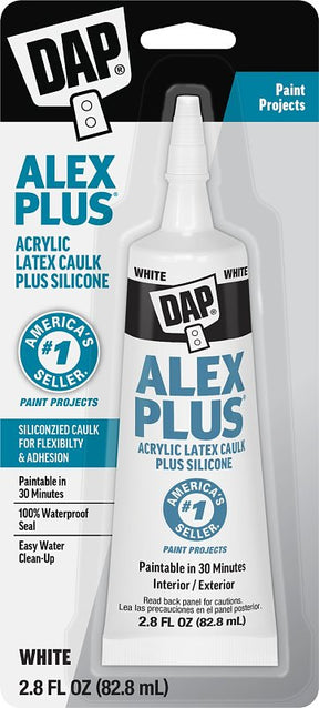 Alex Plus 7079800956 All-Purpose Caulk, White, 30 min Paint Ready, 24 hr Water Ready Curing, 40 to 100 deg F, 2.8 fl-oz