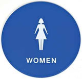 Hy-Ko T-24W Graphic Sign, Round, WOMEN, White Legend, Blue Background, Plastic, 12 in W x 12 in H Dimensions, Pack of 3