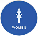 Hy-Ko T-24W Graphic Sign, Round, WOMEN, White Legend, Blue Background, Plastic, 12 in W x 12 in H Dimensions, Pack of 3