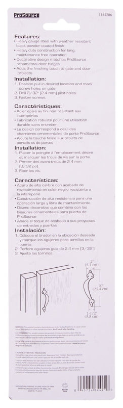 ProSource 33195PKS-PS Ornamental Gate Pull, Steel, Black, Black Powder-Coated, 5-Piece, For: Outdoor