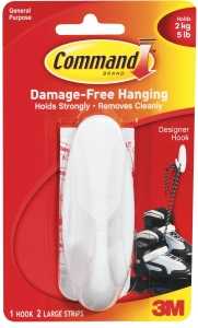 Command 17083 Large Designer Hook, 4-1/8 in L x 1-1/2 in W x 1-1/2 in H Dimensions, 3/4 in Opening, 5 lb, 1-Hook, White, Pack of 4