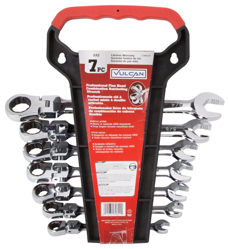 Vulcan FPG7I Wrench Set, 7-Piece, Chrome Vanadium Steel, Mirror Polish, Silver, Specifications: SAE Measurement