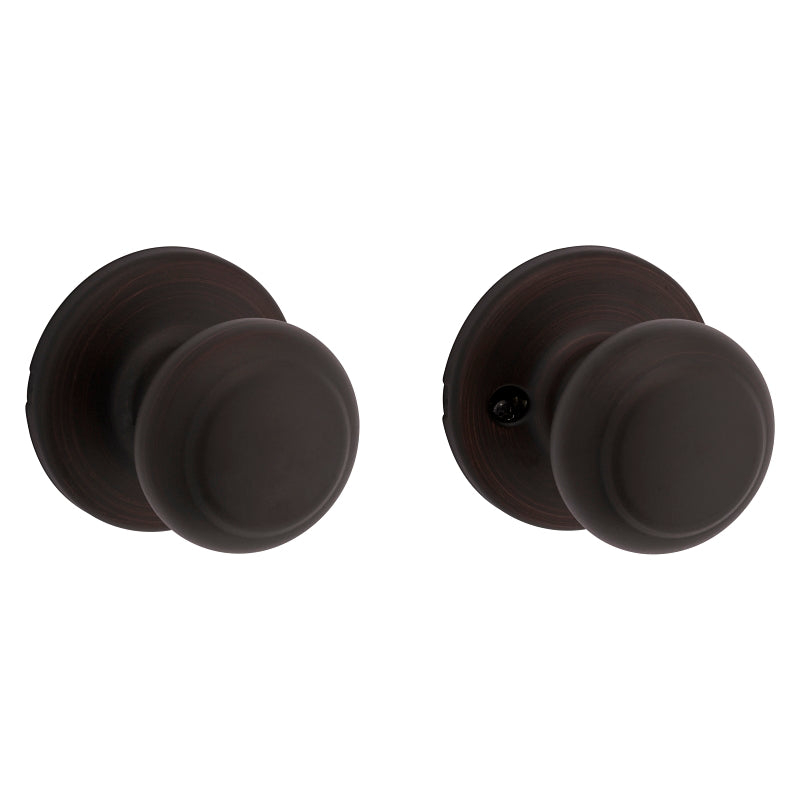 Kwikset 200CV 11P CP Passage Knob, Venetian Bronze, 1-3/4 to 1-3/8 in Thick Door, 2-1/4 in Strike, Left, Right Hand