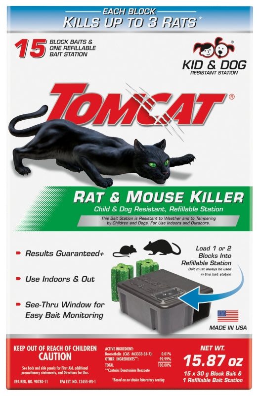 Tomcat 0370910 Refillable Rat Bait Station, 3.38 in L, 6-1/4 in W, 9.69 in H, Emerald Green