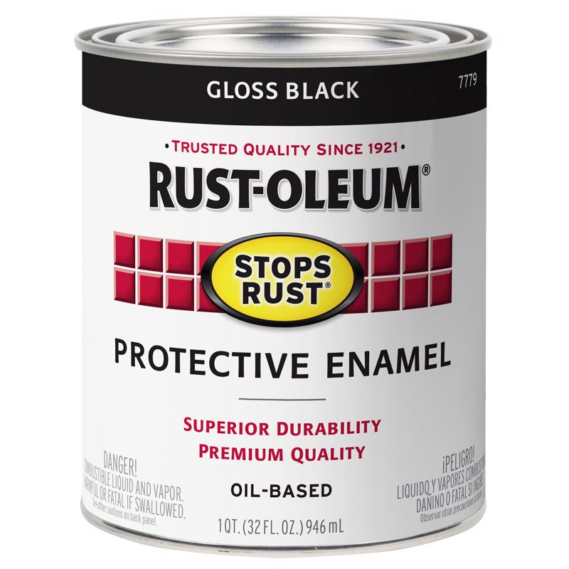 Rust-Oleum Stops Rust Indoor and Outdoor Gloss Black Oil-Based Enamel Protective Paint 1 qt, Pack of 4
