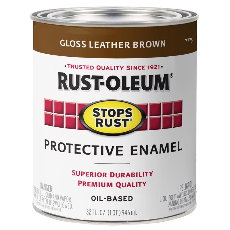 Rust-Oleum Stops Rust Indoor and Outdoor Gloss Leather Brown Oil-Based Protective Paint 1 qt, Pack of 2