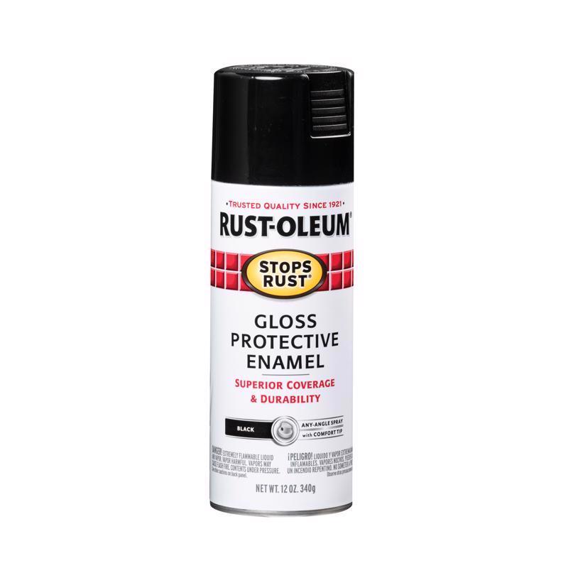 Rust-Oleum Stops Rust Gloss Black Spray Paint 12 oz, Pack of 6