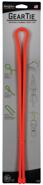 Gear Tie GT32-2PK-31 Twist Tie, Rubber, Bright Orange