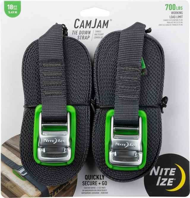 Nite Ize CamJam CJWR18-09-2R6 Tie-Down Strap, 18 ft L, Zinc Alloy, 700 lb Working Load, Angled End