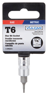 Vulcan 55050023SD Star Bit Socket, T6 Tip, Chrome