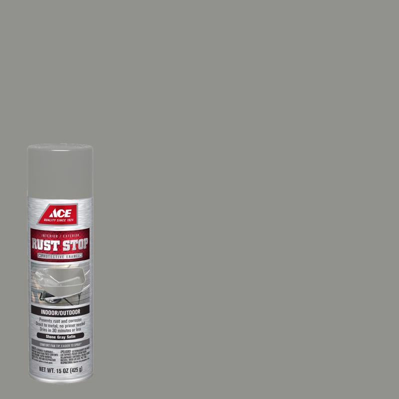 Ace Rust Stop Satin Stone Gray Protective Enamel Spray Paint 15 oz, Pack of 6