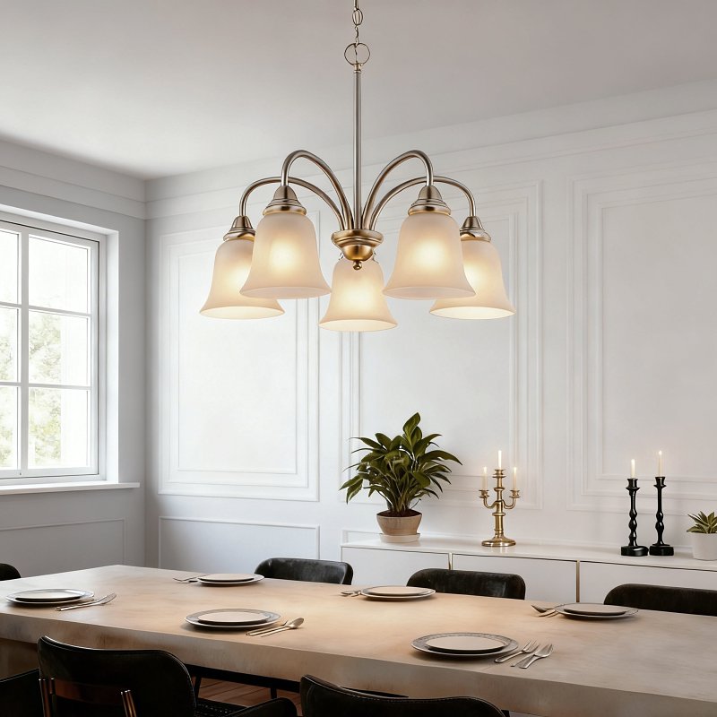 Boston Harbor OG24019 Chandelier, 5-Lamp, LED Lamp, Metal Fixture, Satin Nickel Fixture