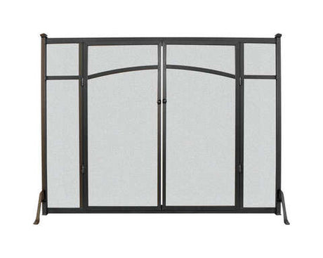 Panacea Black/Gray Matte Metal Fireplace Screen with Doors