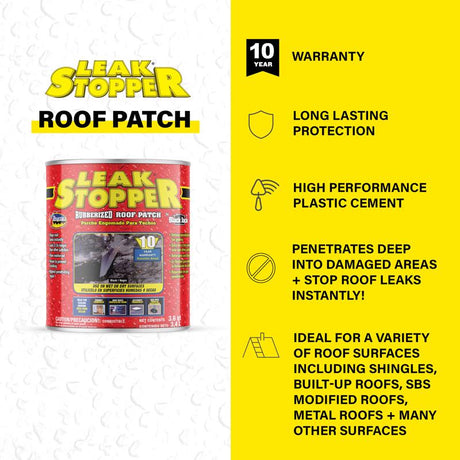 Leak Stopper Gloss Black Rubber Roof Patch 3.6 qt, Pack of 4