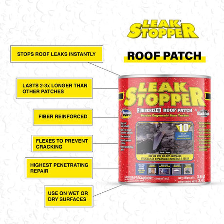 Leak Stopper Gloss Black Rubber Roof Patch 3.6 qt, Pack of 4