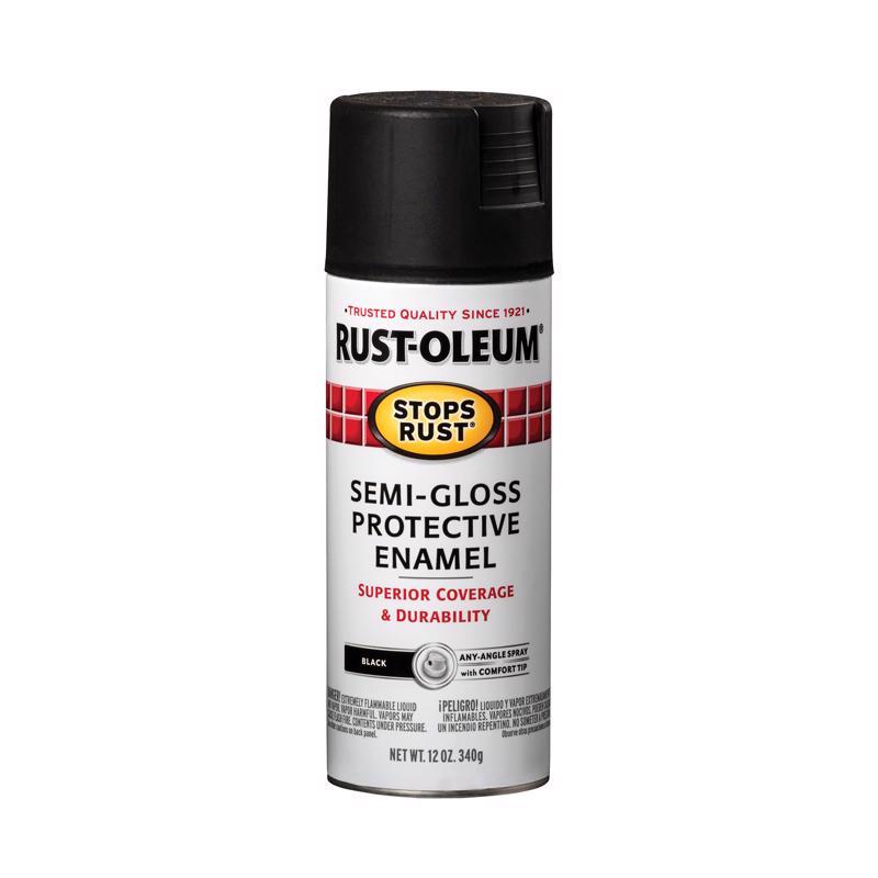 Rust-Oleum Stops Rust Semi-Gloss Black Spray Paint 12 oz, Pack of 6