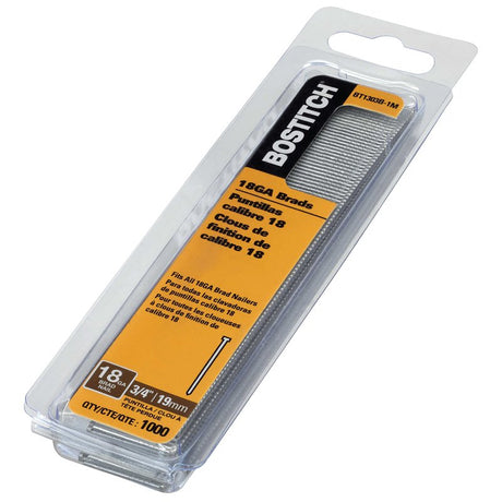 Bostitch BT1303B-1M Nail, Glue Collation, 1 in L, 18 ga, Steel, Brad Head, Smooth Shank, 1000/PK, Pack of 10