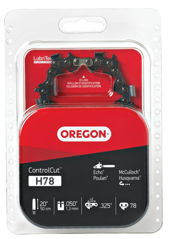 Oregon H78 Chainsaw Chain, 20 in L Bar, 0.05 in, 0.325 in TPI/Pitch, 78-Link