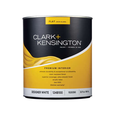 Clark+Kensington Flat Designer White Paint + Primer Interior 1 qt, Pack of 4