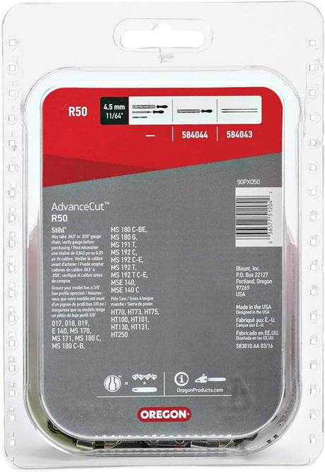 Oregon AdvanceCut R50 Chainsaw Chain, 14 in L Bar, 0.043 Gauge, 3/8 in TPI/Pitch, 50-Link