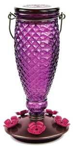 Perky-Pet 9102-2 Bird Feeder, Diamond, 24 oz, Nectar, 5-Port/Perch, Glass/Plastic, Wine, 10-1/2 in H, Hanging
