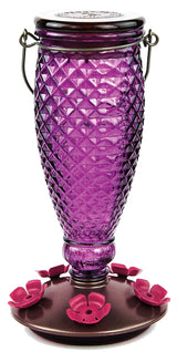 Perky-Pet 9102-2 Bird Feeder, Diamond, 24 oz, Nectar, 5-Port/Perch, Glass/Plastic, Wine, 10-1/2 in H, Hanging