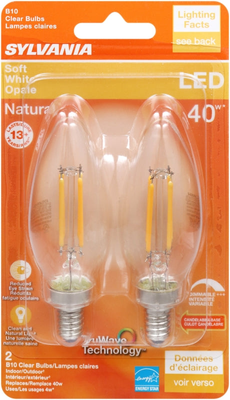 Sylvania Natural Series 40794 LED Bulb, Decorative, B10 Blunt Tip Lamp, 40 W Equivalent, E12 Candelabra Lamp Base, Clear