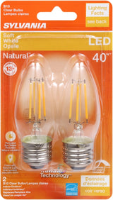 Sylvania Natural Series 40793 LED Bulb, Decorative, B10 Blunt Tip Lamp, 40 W Equivalent, E26 Medium Lamp Base, Dimmable
