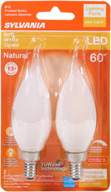 Sylvania Natural Series 40781 LED Bulb, Decorative, B10 Bent Tip Lamp, 60 W Equivalent, E12 Candelabra Lamp Base
