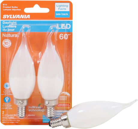 Sylvania 40782 Natural LED Bulb, Decorative, B10 Bent Tip Lamp, 60 W Equivalent, E12 Lamp Base, Dimmable, Frosted