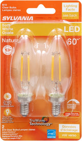 Sylvania Natural Series 40796 LED Bulb, Decorative, B10 Blunt Tip Lamp, 60 W Equivalent, E12 Candelabra Lamp Base, Clear
