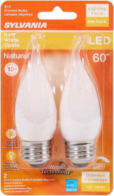 Sylvania Natural Series 40783 LED Bulb, Decorative, B10 Bent Tip Lamp, 60 W Equivalent, E26 Medium Lamp Base, Dimmable