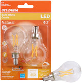 Sylvania 40774 Decorative Natural LED Bulb, A15 Lamp, 40 W Equivalent, E12 Candelabra Lamp Base, Dimmable, Clear