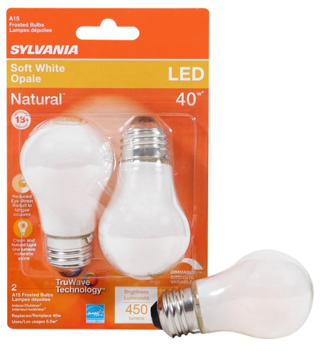 Sylvania 40762 LED Bulb, General-Purpose, A15 Lamp, 40 W Equivalent, E26 Lamp Base, Dimmable, Frosted, Soft White Light