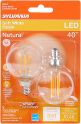 Sylvania 40784 Decorative Natural LED Bulb, G16.5 Lamp, 40 W Equivalent, E12 Lamp Base, Dimmable, Clear, Soft White