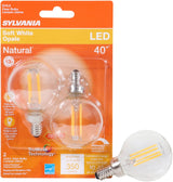 Sylvania 40784 Decorative Natural LED Bulb, G16.5 Lamp, 40 W Equivalent, E12 Lamp Base, Dimmable, Clear, Soft White