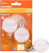 Sylvania 40797 Decorative Natural LED Bulb, G16.5 Lamp, 40 W Equivalent, E12 Lamp Base, Dimmable, Frosted, Soft White