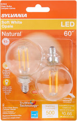 Sylvania 40852 Decorative LED Bulb, G16.5 Lamp, 60 W Equivalent, E12 Lamp Base, Dimmable, Clear, Soft White