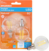 Sylvania 40853 Natural LED Bulb, Decorative, G16.5 Lamp, 60 W Equivalent, E12 Lamp Base, Dimmable, Clear, Daylight Light