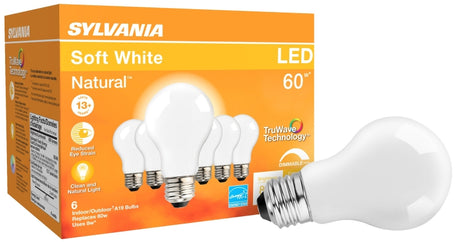 Sylvania TruWave Series 40748 LED Bulb, A19 Lamp, 60 W Equivalent, E26 Lamp Base, Dimmable, Frosted, 2700 K Color Temp