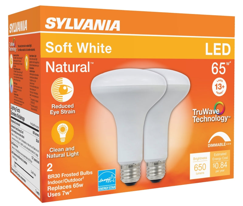 Sylvania 40728 Natural LED Bulb, Spotlight, BR30 Lamp, 65 W Equivalent, E26 Medium Lamp Base, Dimmable, Frosted
